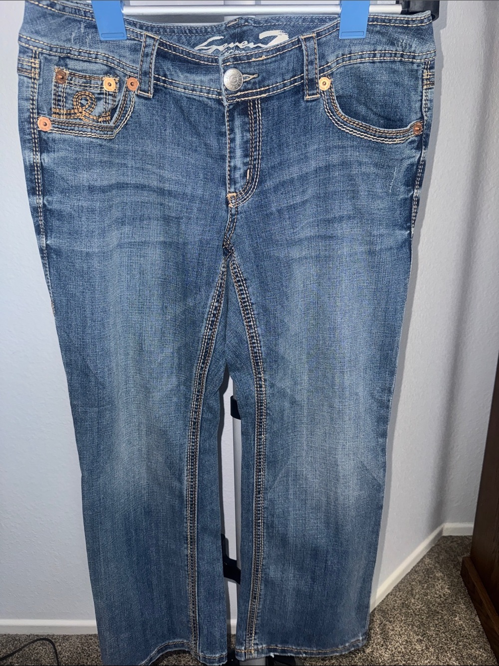 Sovereign Code Navy Denim Jeans with Gold Stitching